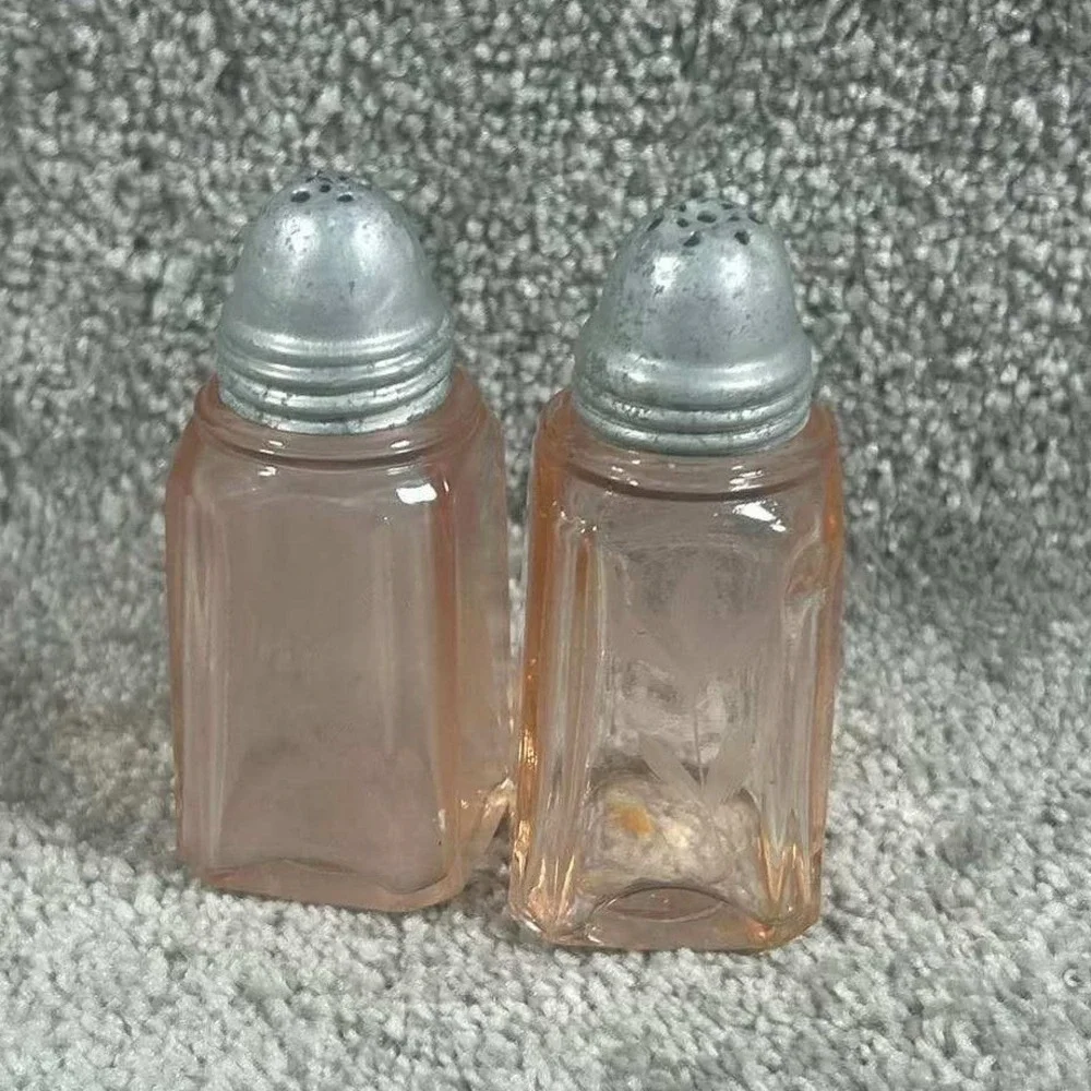Depression Pink Etched Glass Salt and Pepper Shakers Vintage Set